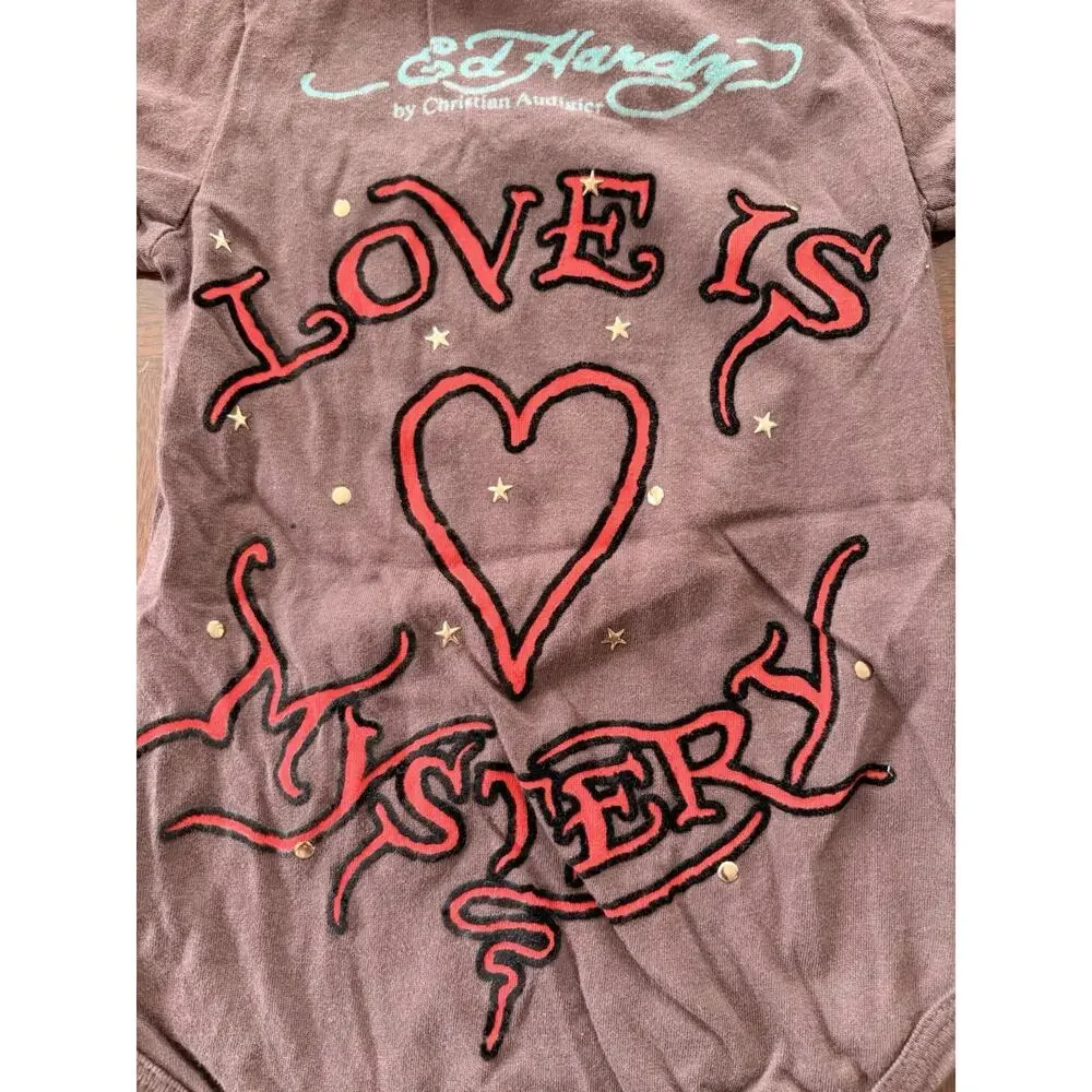 Ed Hardy Vintage 9/12 Months Romper Love Is Mystery Panther Roses